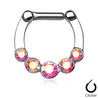 Five Round Gem Surgical Steel Septum Clicker