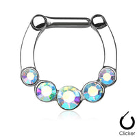 Five Round Gem Surgical Steel Septum Clicker