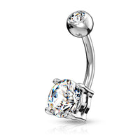 Round CZ Prong Set Solitare Belly Button Ring