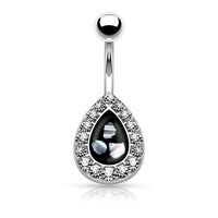 Crystal Paved Tear Drop with Mother of Pearl Inlaid Center Belly Button Ring