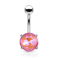 AB Effect Prong Set Round Crystal Belly Button Ring