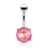 AB Effect Prong Set Round Crystal Belly Button Ring