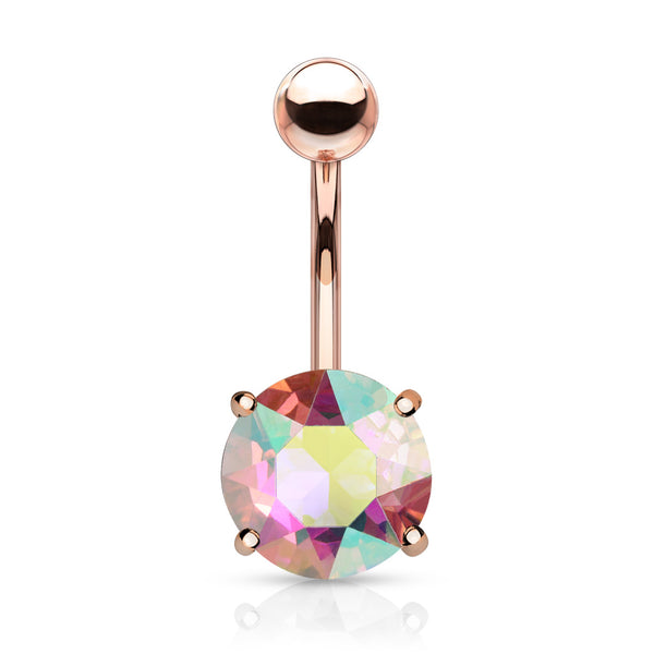 Rose Gold Plated AB Stone Large Gem Non-Dangle Belly Button Ring