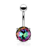 AB Effect Prong Set Round Crystal Belly Button Ring