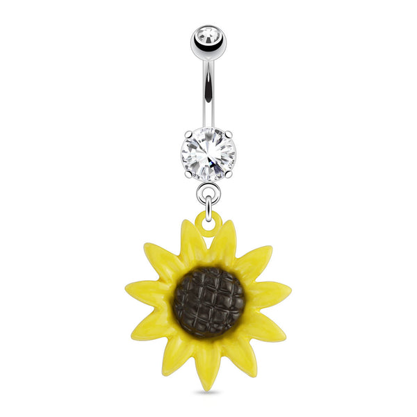 Metal Sunflower Dangle Belly Button Ring