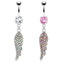 AB Angel Wing Paved Gems Dangle Belly Button Ring