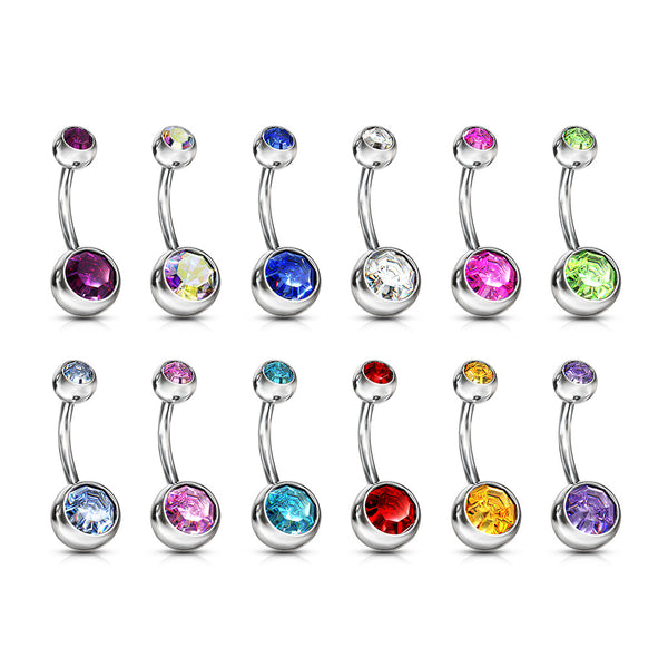 Double Gem Non-Dangle Belly Button Ring