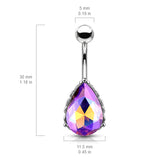 AB Effect Tear Drop Gem with Heart Filigree Encasing Belly Button Ring