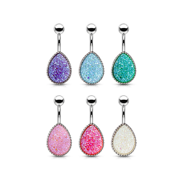 Tear Drop Druzy Stone Belly Button Ring