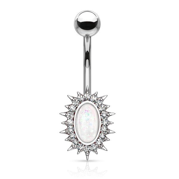 Crystal Paved Starburst with Glitter Opal Center Belly Button Ring