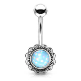 Filigree Flower with Illuminating Stone Center Non-Dangle Belly Button Ring