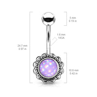 Filigree Flower with Illuminating Stone Center Non-Dangle Belly Button Ring