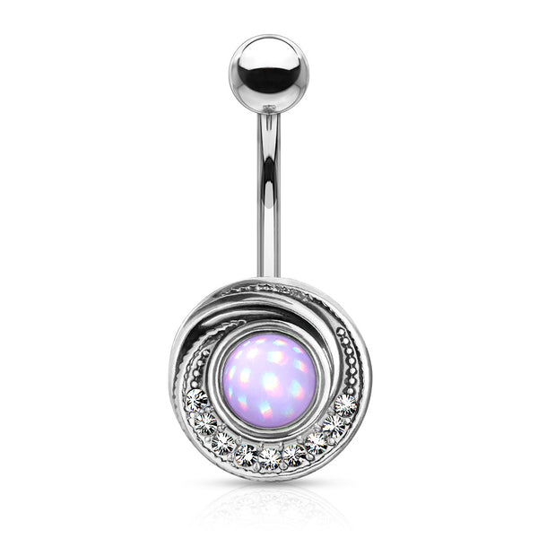 Purple Illuminating Stone Crystal Paved Tribal Swirl Belly Button Ring