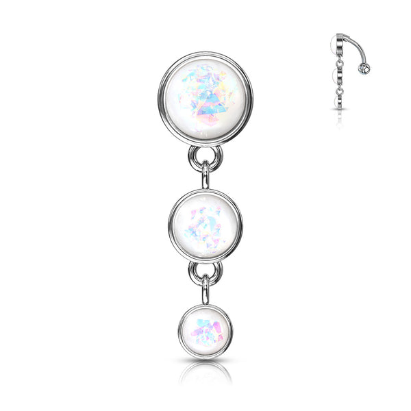 Triple Glitter Opal Reverse Dangle Belly Button Ring