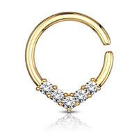 2 CZ Set V-Shaped on Round Bendable Split Ring for Cartilage, Daith, Tragus, Septum, ETC