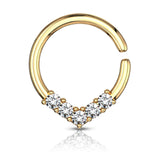 2 CZ Set V-Shaped on Round Bendable Split Ring for Cartilage, Daith, Tragus, Septum, ETC