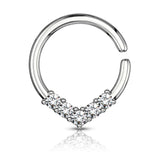 2 CZ Set V-Shaped on Round Bendable Split Ring for Cartilage, Daith, Tragus, Septum, ETC