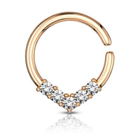 2 CZ Set V-Shaped on Round Bendable Split Ring for Cartilage, Daith, Tragus, Septum, ETC