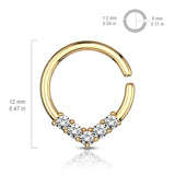 2 CZ Set V-Shaped on Round Bendable Split Ring for Cartilage, Daith, Tragus, Septum, ETC