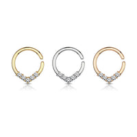 2 CZ Set V-Shaped on Round Bendable Split Ring for Cartilage, Daith, Tragus, Septum, ETC