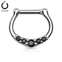 Five-Gem Petite Surgical Steel Septum Clicker Ring