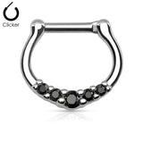 Five-Gem Petite Surgical Steel Septum Clicker Ring