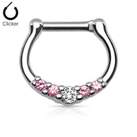 Five-Gem Petite Surgical Steel Septum Clicker Ring