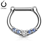 Five-Gem Petite Surgical Steel Septum Clicker Ring