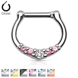 Five-Gem Petite Surgical Steel Septum Clicker Ring