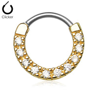 Gold IP CZ Paved Round Top Septum Clicker/ Cartilage Clicker