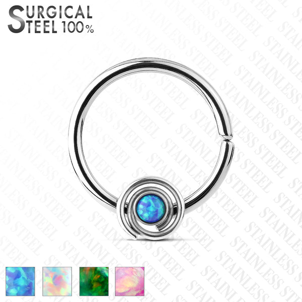 Surgical Steel Bendable Hoop Split Ring with Opal Set Spiral for Septum, Cartilage, Daith, ETC.