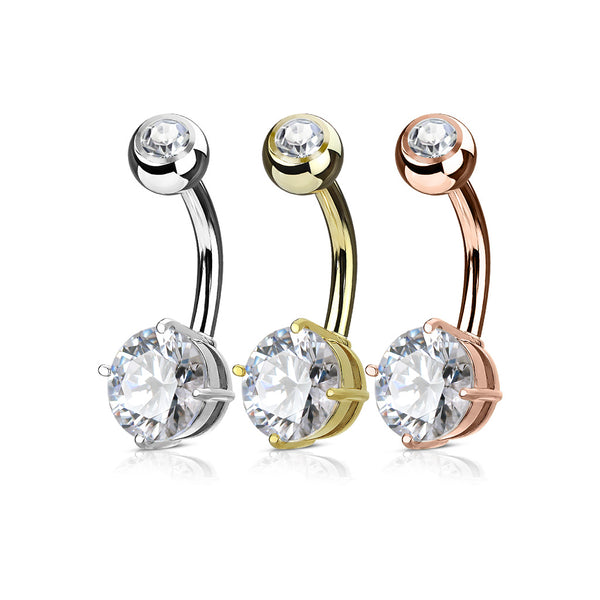 Round CZ Prong Set Solitare Belly Button Ring