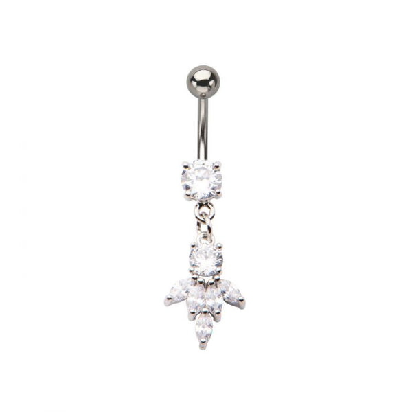 Clear CZ Gem Cluster Dangle Belly Button Ring