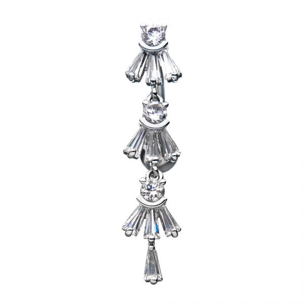 Top Down Reverse Dangle Triple Marquis Fan CZ Belly Button Ring