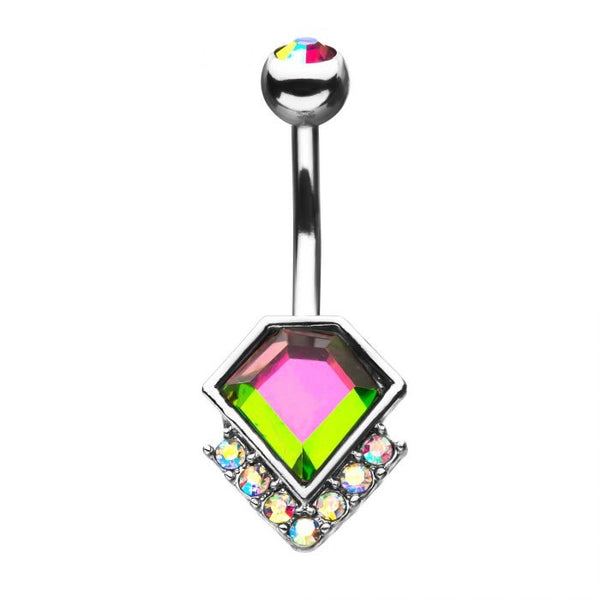 Diamond Sahpe Rainbow and AB CZ Non-Dangle Belly Button Ring