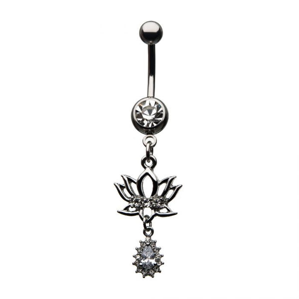 Lotus Flower Dangle Belly Button Ring