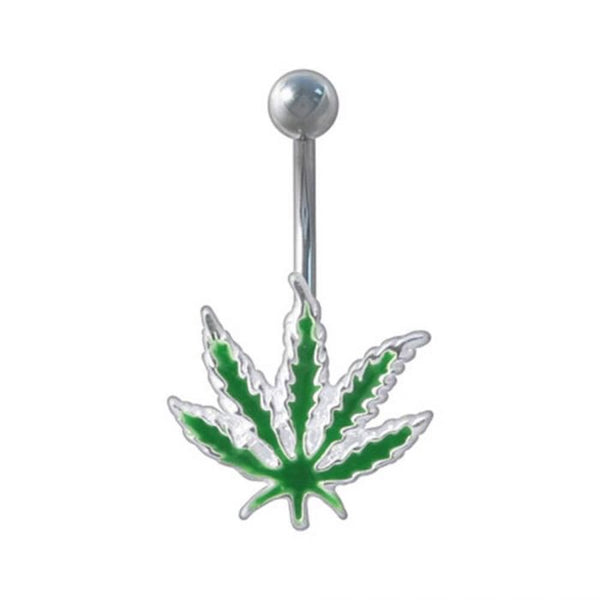 Pot Leaf Non-Dangle Enamel Belly Button Ring